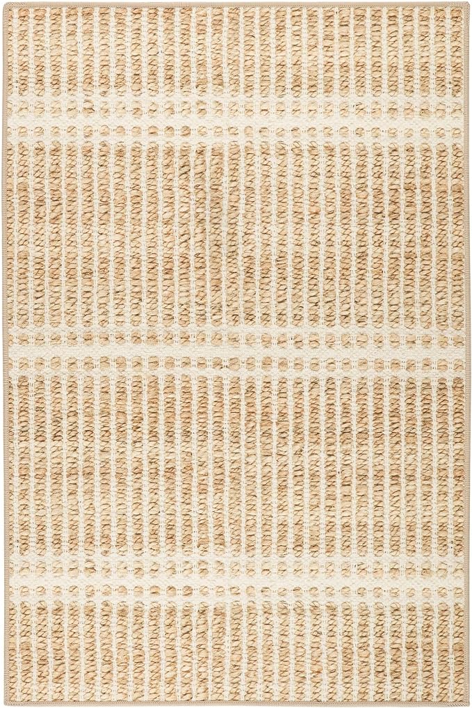 Dash and Albert Arbor Machine Washable Area Rug - 2.5' x 8' Runner Neutral Stripe Washable Accent Rug Stain-Resistant, Anti-Slip, High Traffic Kitchen, Mudroom