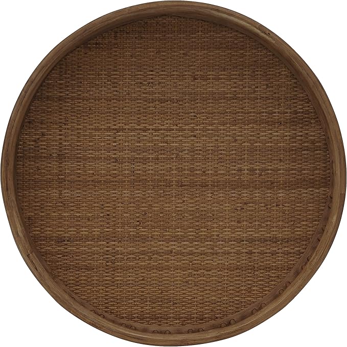 FINECASA Rattan Side Table with Wicker Tray Top 20x23'', Boho Hand-Woven End Table, Small Round End Table with Hairpin Legs, Coffee Table Set for Living Room, Bedroom (Brown)