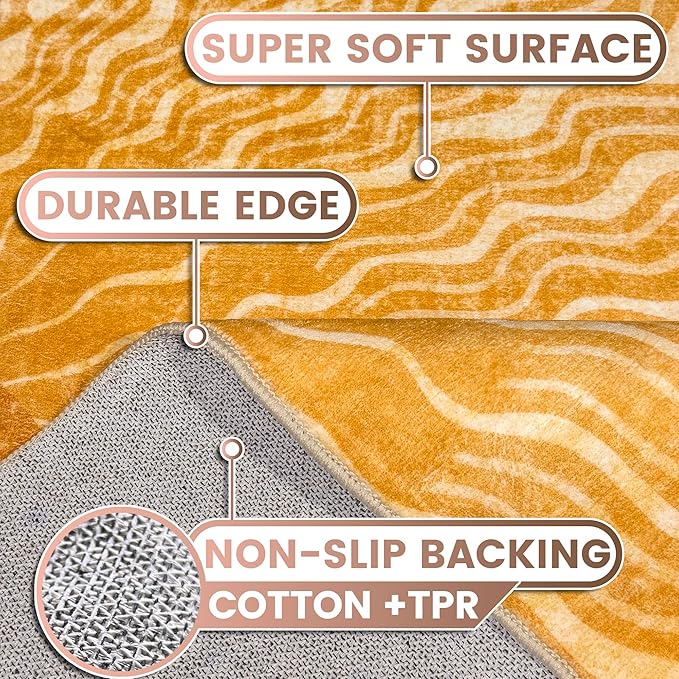 Washable 5x7 Sun Area Rug for Living Room, Retro Brown Sun Modern Boho Large Area Rugs, Ultra Thin Low Pile Lightweight Indoor Carpet Mat with Non-Slip Backing for Bedroom Kids Nursery Play Room