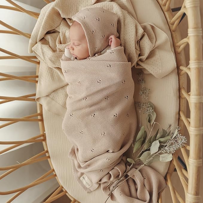 Organic Pointelle Receiving Swaddle Blanket for Girls - 100% Luxury Organic Soft Cotton Knit Warm Cozy Cuddle Stroller Blanket for Newborns, Infants, & Toddlers (Ballet Slippers)