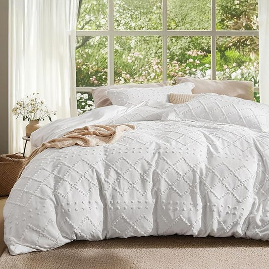 Bedsure Boho Oversized King Duvet Cover - White Breathable & Soft Boho Bedding, Machine Washable Comforter Cover for All Seasons, Includes 1 Duvet Cover 120"x98" with 2 Pillow Shams & Zipper Closure