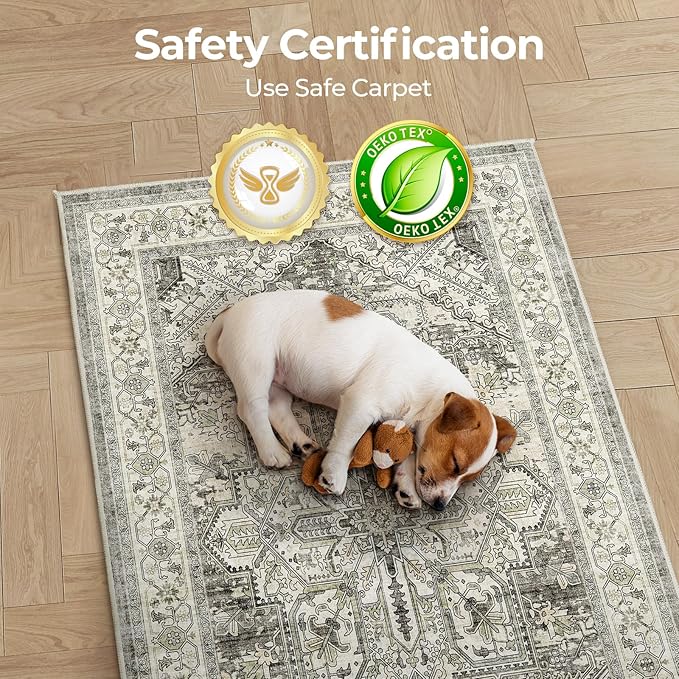 WITSHOCK Indoor Door Mat, Entrance Mat 2x3 Machine Washable Non Slip Backing Mat Soft Foldable,Vintage Rugs Mats, Inside Floor Mat Doormat, Brown Lvory