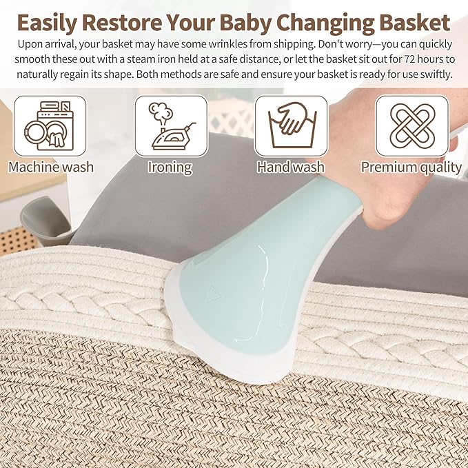 Deluxe Baby Changing Basket for Baby Dresser, Baby Moses Baskets for Newborn, Cotton Diaper Bassinet, Unisex Moses Basket for Babies, Foam Change Diaper Changing Pad for Dresser, Changing Table Topper