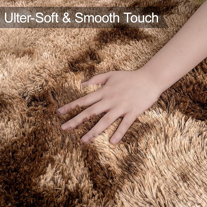 3x10 ft Plush High Pile Brown Tie Dyed Rug Fluffy Soft Runner Bedside Rug for Bedroom Living Room Hallway Nursery Kids Home Decor Shag Carpet