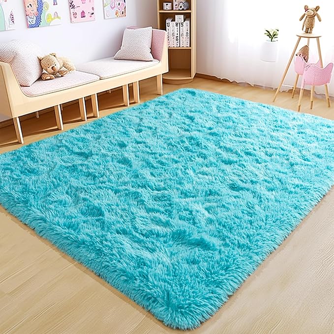 Fluffy 6x9 Rug - Nursery Rugs for Bedroom - Height Pile 1.4" Plush Rug - Fuzzy Throw Rugs Carpet for Bedroom - Teal