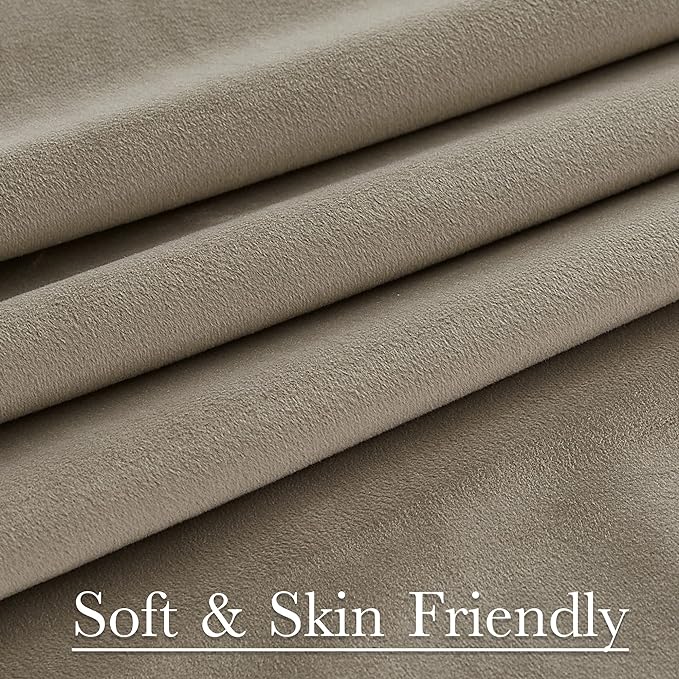 StangH Camel Beige Curtains 102 inches for Living Room Luxury Back Tab Velvet Thermal Insulated Privacy Sliding Door Panels for Bedroom Hotel, W52 x L102, 2 Panels