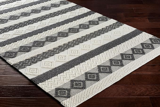Mark&Day Wool Rugs, 5x7 Selmien Cottage Charcoal Area Rug, White Beige Black Carpet for Living Room, Bedroom or Kitchen (5' x 7'6")