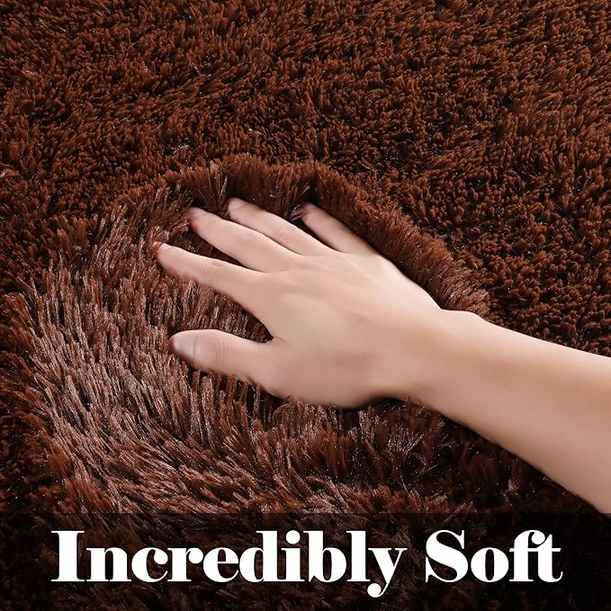ONASAR Brown 6x9 Area Rugs for Living Room Bedroom, Washable Large Fluffy Bedside Throw Rug, Soft Plush Shaggy Fuzzy Floor Carpet for Nursery Kids Girls Boys Teen Dorm Home Office Decor Aesthetic