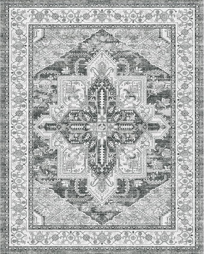 WITSHOCK Living Room Area Rugs 8x10: Washable Rug Boho Soft Non-Slip Low Pile Stain Resistant Foldable Carpet for Bedroom Playroom Dining Room Office Kitchen Farmhouse Home Decor Rug-Gray