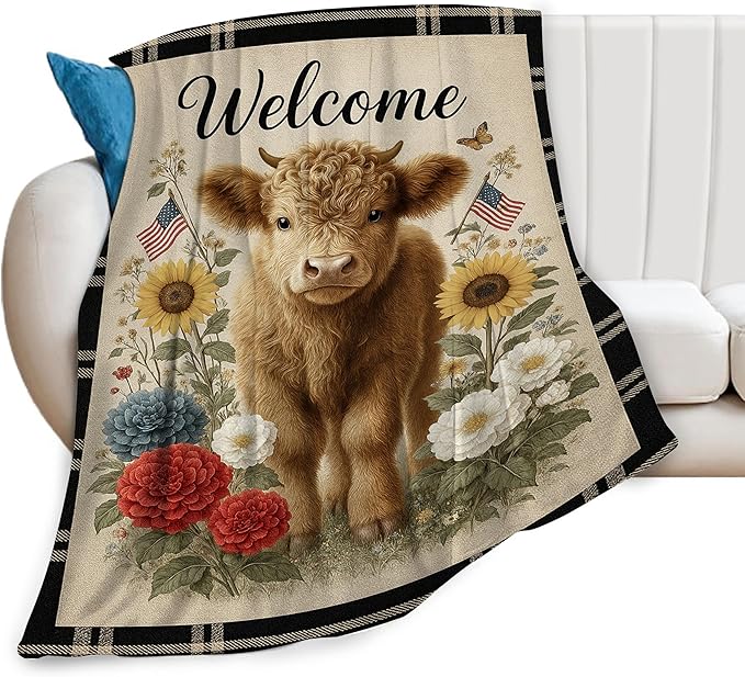 Highland Cow Blanket Farmhouse Cow Throw Blanket Soft Cozy Fleece Fuzzy Plush Warm Stuff Bedding Farm Animal Blankets Gifts for Boys Girls Kids Adult Men Women 50"X60"