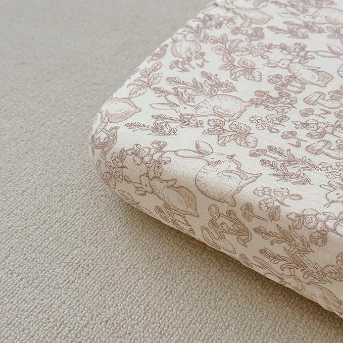 BuLuTu 100% Cotton Muslin Crib Sheets for Girls Boys, Soft Breathable Baby Sheets for 52"x28" Standard Crib Mattress, 2 Pack Toddler Fitted Sheets Nursery Decor, Forest & Rabbit
