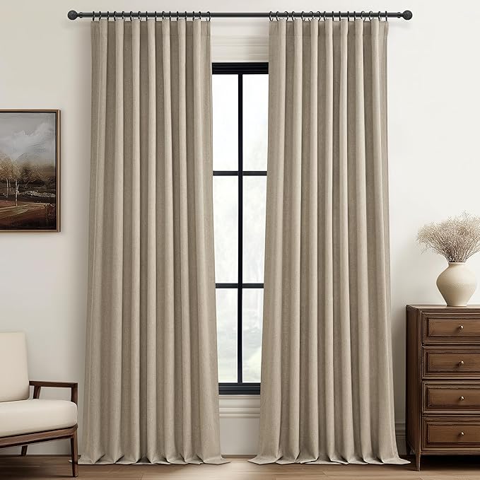 GreyBeige 108 Inch Curtains 2 Panel Set Burg Modern Decorative Dark Out Curtains for Bedroom Heat and Cold Blocking Window Coverings 9ft High Ceiling Drapes for Living Room with Hooks