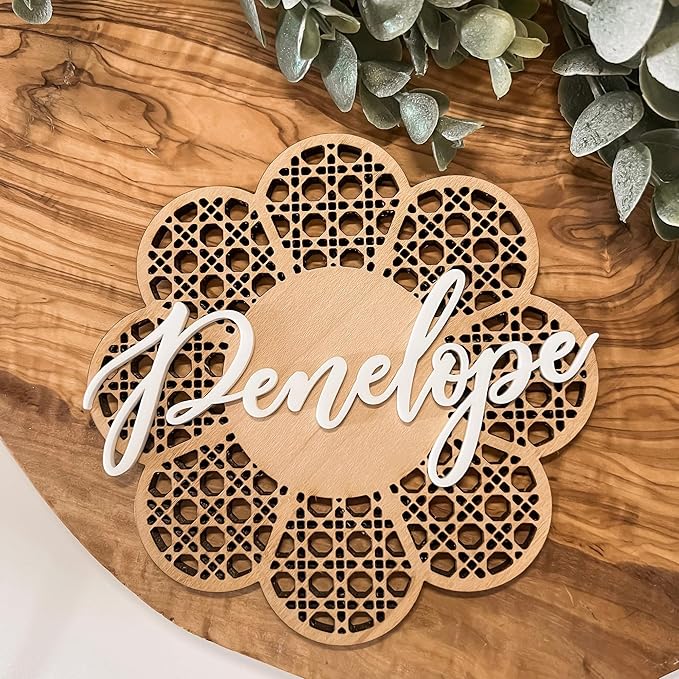 Chillever - Personalized Name Sign for Nursery, Custom Wooden Boho Floral Name Signs, Exquisite Nursery Decor and Wall Art for Girl or Boy Room, Baby Room Decoratións, Custom Boho Flower Wall Decor
