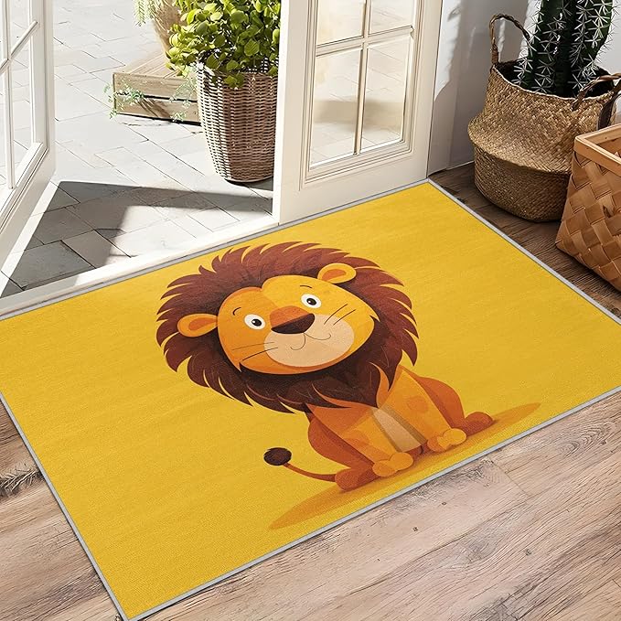 Lion Rug for Nursery - 2x3 Rug - Lion Rug - Cute Cartoon Safari Area Rug - Kids Baby Nursery Rugs - Zoo Animal Yellow Carpet - Home Decor