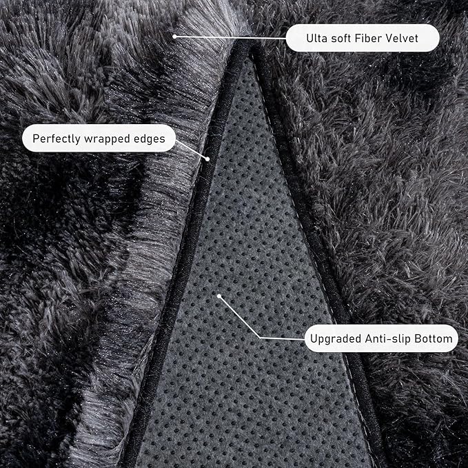 9x12 Area Rug for Living Room, Ultra Soft Large Shag Rug for Bedroom, Upgrade Non-Slip Plush Modern Fluffy Carpet for Kids Boys Girls Room Home Decor Aesthetic, Dark Grey