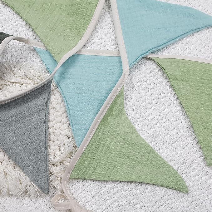 Pennant Banner Flags,Infant and toddler room decoration pennant,for Nursery Decor Baby Birthday Boho Wedding Shower Party Event (Blue-green triangular flag banner)