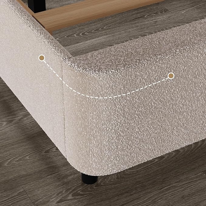 HOMBCK Full Size Boucle Bed Frame, Upholstered Bed Frame Full with Headboard, Soft BedFrame with Thickened Footboard, Soft Rounded Corners, No Box Spring Required, Easy Assembly, Cream