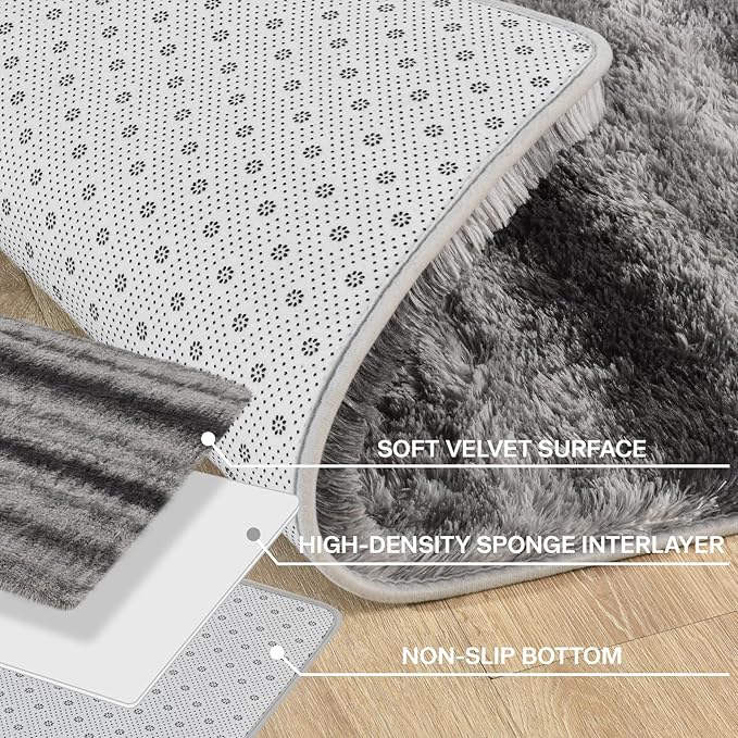 Meralax Grey Rugs for Living Room Bedroom, 4x6 Soft Fluffy Shaggy Gray Bedside Rug, Machine Washable Indoor Floor Carpet for Kids Girls Boys, Dorms, Nursery Rooms, Home Decor Aesthetic