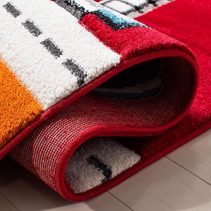 SAFAVIEH Carousel Kids Collection Accent Rug - 2' x 3', Red & Ivory, Neighborhood Design, Non-Shedding & Easy Care, Ideal for High Traffic Areas for Boys & Girls in Playroom, Bedroom (CRK192Q)