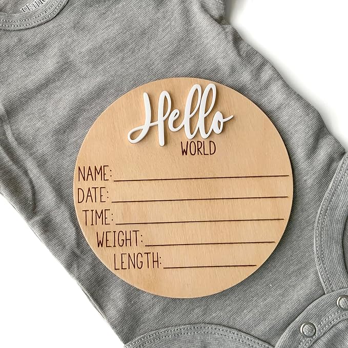 Hello World Newborn Sign, Baby Announcement Sign, Birth Announcement Sign, Hello World Nursery Sign, Baby Hospital Sign, Photo Prop for baby girl boy - (White)