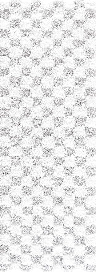 BoutiqueRugs Atira Gray Checkered Shag Area Rug - Light Gray, Cream - 18" x 18" Sample