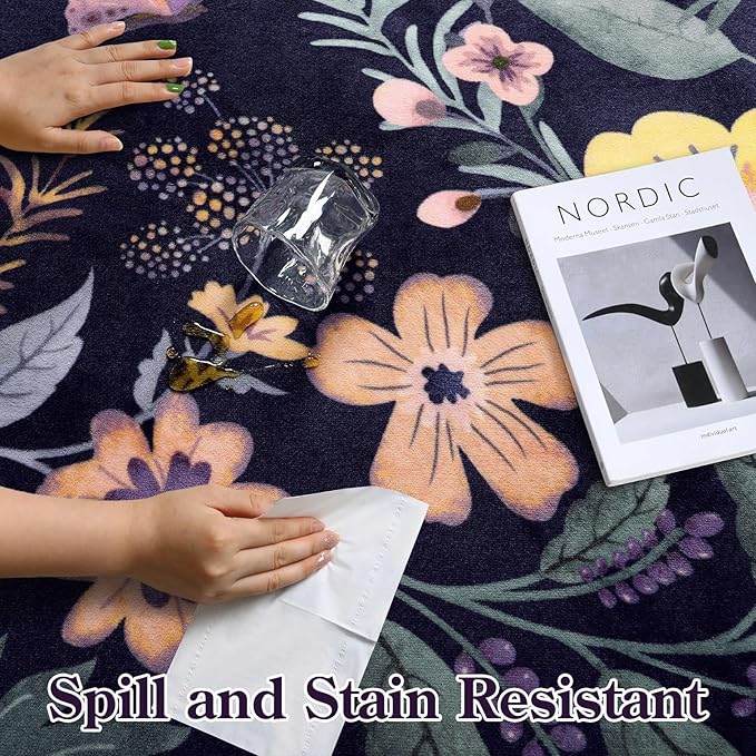 Lahome Floral Entryway Rug, 2X3 Washable Kitchen Rug Non-Slip, Ultra-Thin Soft Door Mat Indoor Entrance Stain Resistant Boho Small Low-Pile Throw Carpet for Bathroom Bedroom(2x3ft,Purple)