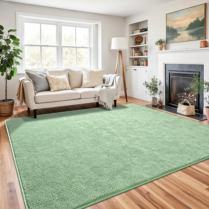 Chicrug 5x7 Minimalist Washable Area Rugs for Bedroom Living Room Classroom, Modern Soft Memory Foam Rug for Kids Nursery, Low Plie Indoor Carpet for Dorm Dining Office Bedside Room Decor, Sage Green