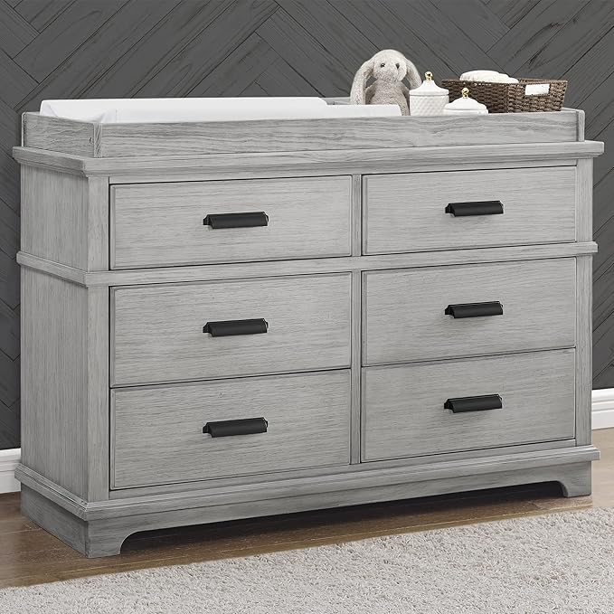 Delta Children Simmons Kids Asher 6 Drawer Dresser with Changing Top, Fully Assembled, Greenguard Gold Certified, Rustic Mist