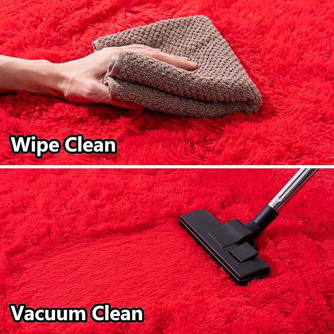 Area Rug 6x9 for Living Room Anti Slip - Fluffy Rug for Bedroom Washable - 6 by 9 Carpet Fuzzy Rugs Indoor Red