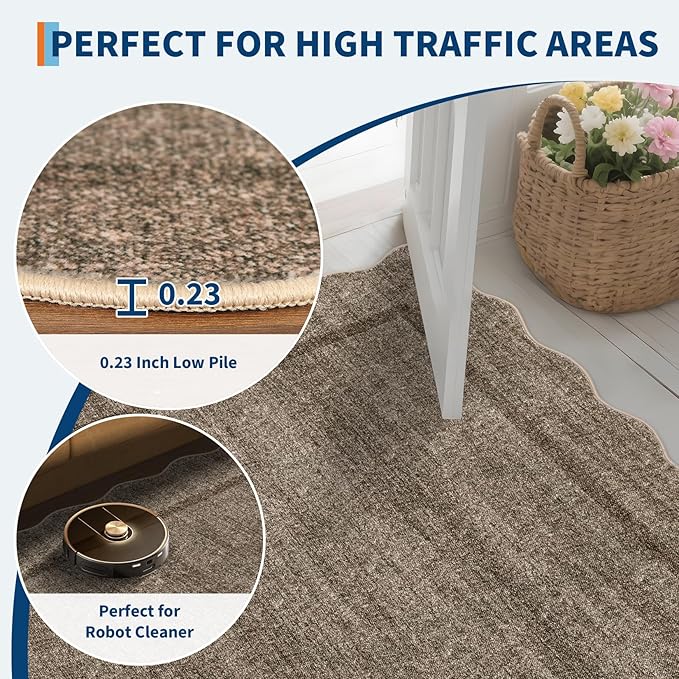 GarveeHome Scalloped Washable Area Rugs 8x10 Rugs for Living Room Modern Bedroom Rug Large Area Rug Non Slip Throw Rugs Soft Low Pile Stain Resistant Carpet for Classroom Dining Room 8 ft x10 ft Taupe