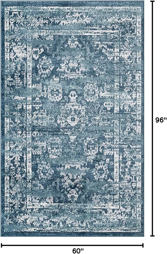 Rugs.com Charleston Collection Rug – 5' x 8' Navy Blue Low-Pile Rug Perfect for Living Rooms, Large Dining Rooms, Open Floorplans