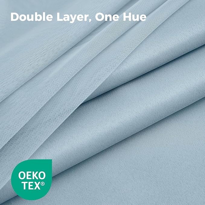 100% Blackout Curtains for Bedroom, Double Layer Blue Curtains, Black Out Curtain 108 inch Long with Sheer Overlay for Living Room, Room Darkening Window Drapes with Grommet, 52" W x 108" L