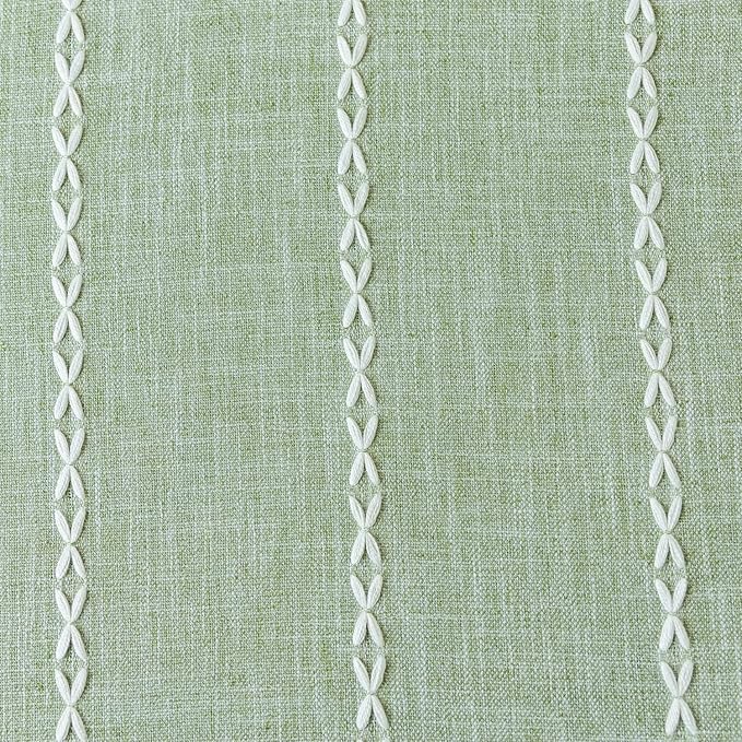 Deeprove Sage Green Boho Curtain Tassel Valance for Cafe Kitchen Closet Garden Decor, Bohemian Farmhouse Cream Cotton Linen Short Panel French Country Window Treatments Tier Panel, W52 x L18, 1 Piece