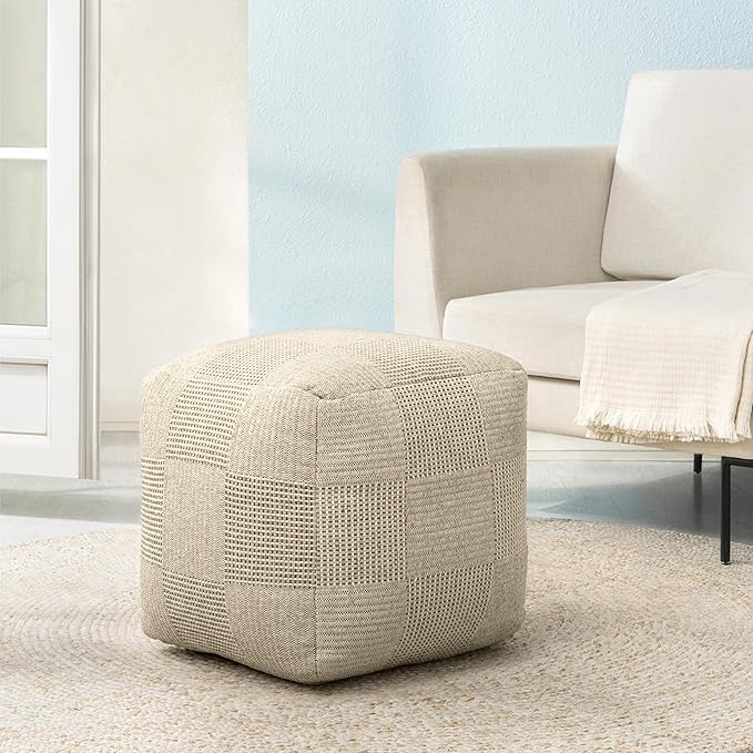 Anji Mountain 100% Handmade & Handcrafted Comfortable Home Décor Pouf Ottoman Footrest for Living Room, Bedroom, Nursery, Kidsroom, Patio Furniture - (20" x 20" x 20" - Natural)