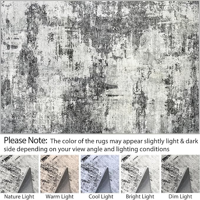 9x12 Area Rugs Living Room Rugs: Large Washable Rug with Anti-Slip Backing Non-Shedding Stain-Resistant Soft Abstract Carpet for Bedroom Dining Room Nursery Home Office - Black