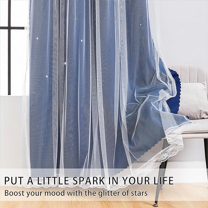 XiDi Blackout Curtains for Girls Bedroom Decor, Ideal for Kids Room with Unicorn Theme, 96 inchs Long 52 inches Wide 2 Panel Navy Blue