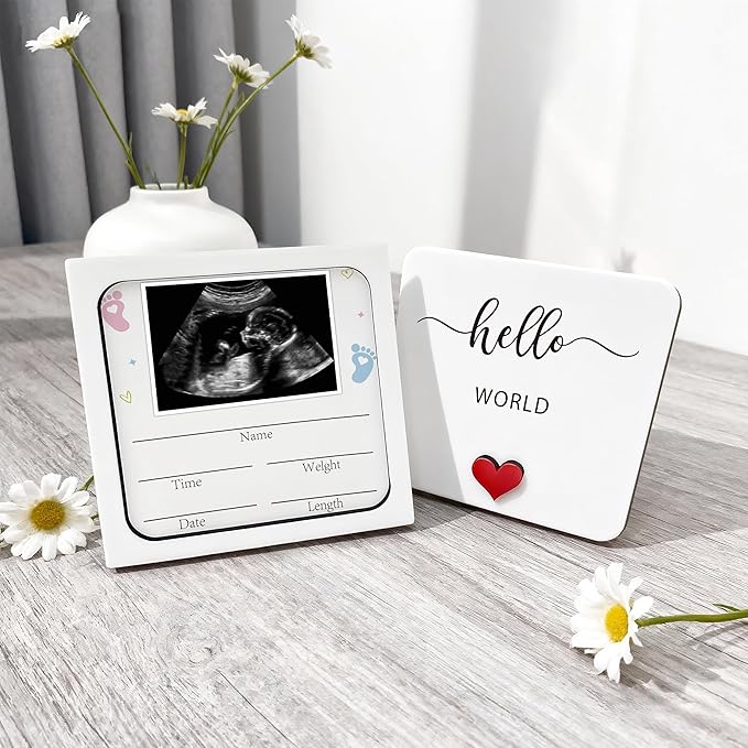 Pregnancy Announcement Ultrasound Picture Frame, Hello World Newborn Sign, Birth Announcement Ultrasound Photo Frame Wooden Surprise Box, Pregnancy Reveal to Grandparents, Friends, Auntie, Uncle