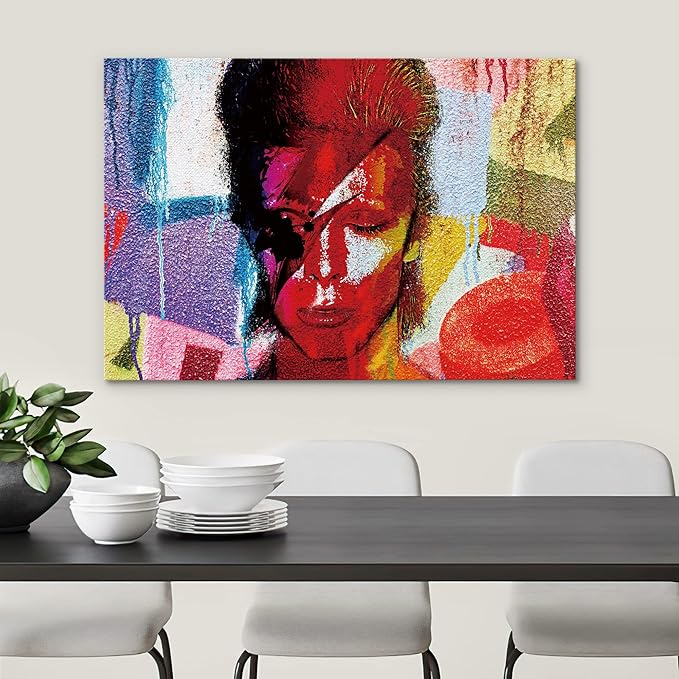 SIGNWIN Framed Canvas Wall Art David Bowie Ziggy Stardust Colorful Collage Graffiti & Street Art Famous People Pop Art Modern Urban Multicolor for Living Room, Bedroom, Office - 24x36 inches