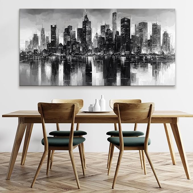 QSQ New York City Wall Art Brooklyn Bridge Wall Art For Living Room Office Bedroom Cityscape Canvas Art Wall Decor Paintings Picture For Bedroom Home Wall Decor Chicago Artwork For Walls 29 × 58 In