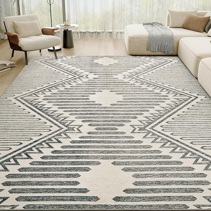 Charcoal Grey Boho 5x7 Area Rugs Textured Tufted Rugs for Living Room Bedroom Rug-Carpet Washable Neutral Modern Geometric Moroccan Aztec Rug