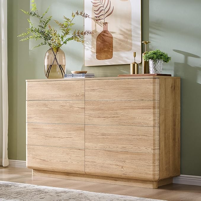 ACCOHOHO 8 Drawer Dresser for Bedroom, 52 Inch Wide Modern Chest of Drawers, Push-to-Open Wood Storgae Organizer with Large Drawers for Bedroom, Living Room, Hallway,Natural Oak