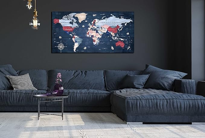 ZHAOSHOP World Maps for Wall - Blue Wall Decor for Living Room - World Map Canvas Wall Art Ready to Hang Size 59" x 29"