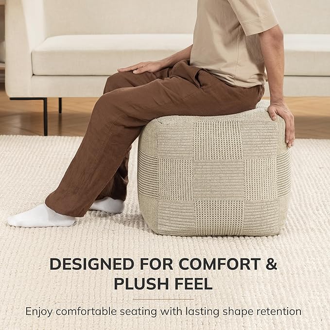 Anji Mountain 100% Handmade & Handcrafted Comfortable Home Décor Pouf Ottoman Footrest for Living Room, Bedroom, Nursery, Kidsroom, Patio Furniture - (20" x 20" x 20" - Natural)