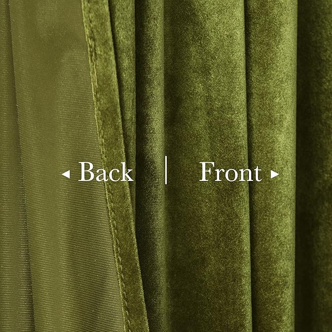StangH Shinny Olive Green Velvet Curtain 96 inches Long - Thick Soft Drapes Thermal Insulated Luxury Curtains for Living Room/Home Office Theater, W52 x L96, 2 Panels