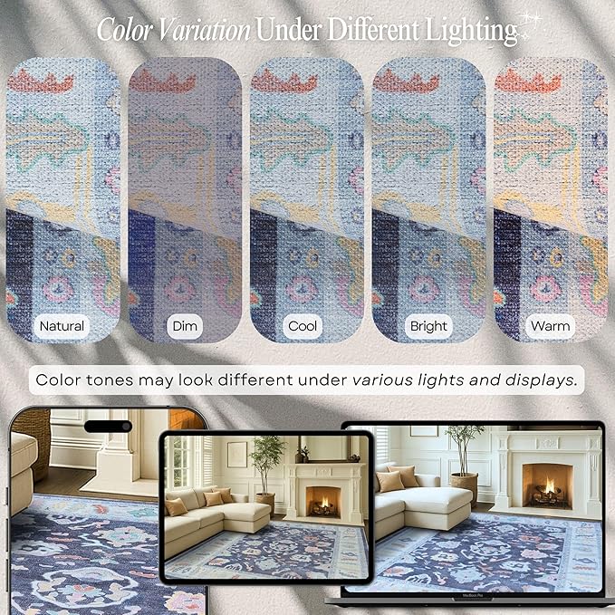 Fame Rugs Navy Blue Modern Oushak Rug 2'6"x10, Vintage Turkish Colorful Oriental Antique Inspired Foldable Long Washable Runner Rugs, Luxury Living Room Bedroom (388NB, 2'6" x 10')