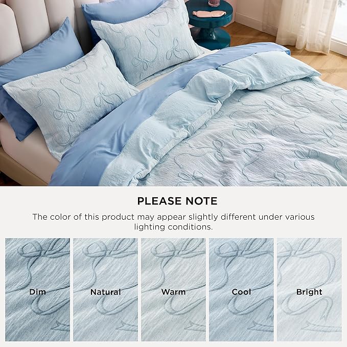 Bedsure Blue Duvet Cover King Size with Bowknot Jacquard Design, Soft and Elegant Boho Bedding Set, Luxurious Craftsmanship for a Stylish Bedroom,Includes 1 104"x90" Duvet Cover & 2 Pillow Shams