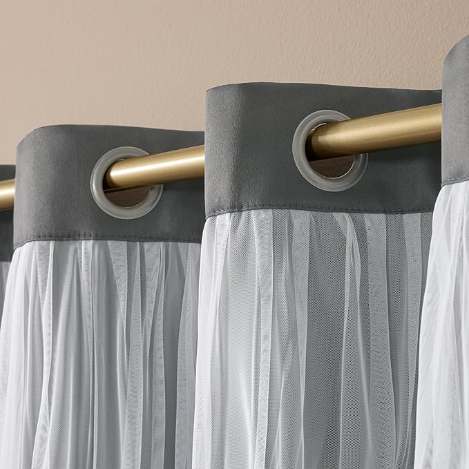 TOWN & COUNTRY LUXE Talia Double Layer Indoor Curtains, Sheer and Room Darkening Blackout, Grommet Top, Energy Efficient, 2-Pack Set, 52"x108", Black Pearl