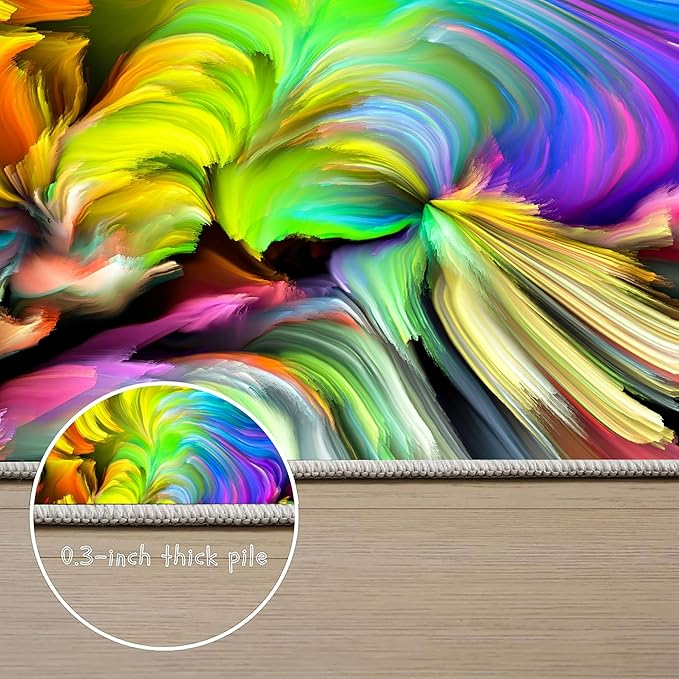 Abstract Ink Area Rugs3x5ft Modern Style Art Multicolor Paint Background Rug,Colorful Aurora Color Swirl Watercolor Wave Mats,Home Decor Machine Washable Carpet