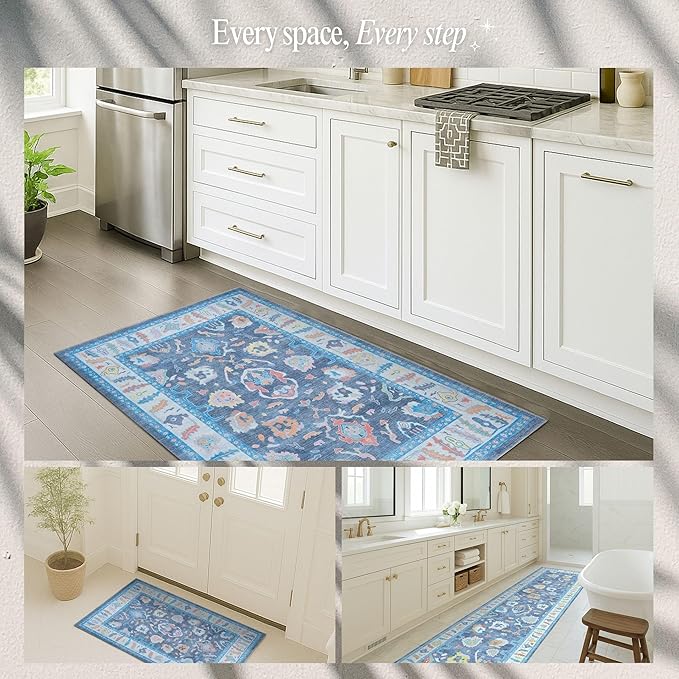 Fame Rugs Blue Modern Oushak Rug 8x10, Vintage Turkish Colorful Oriental Washable Antique Inspired Large Area Rugs, Luxury Living Room Bedroom (387BNB, 7'6 x 10')