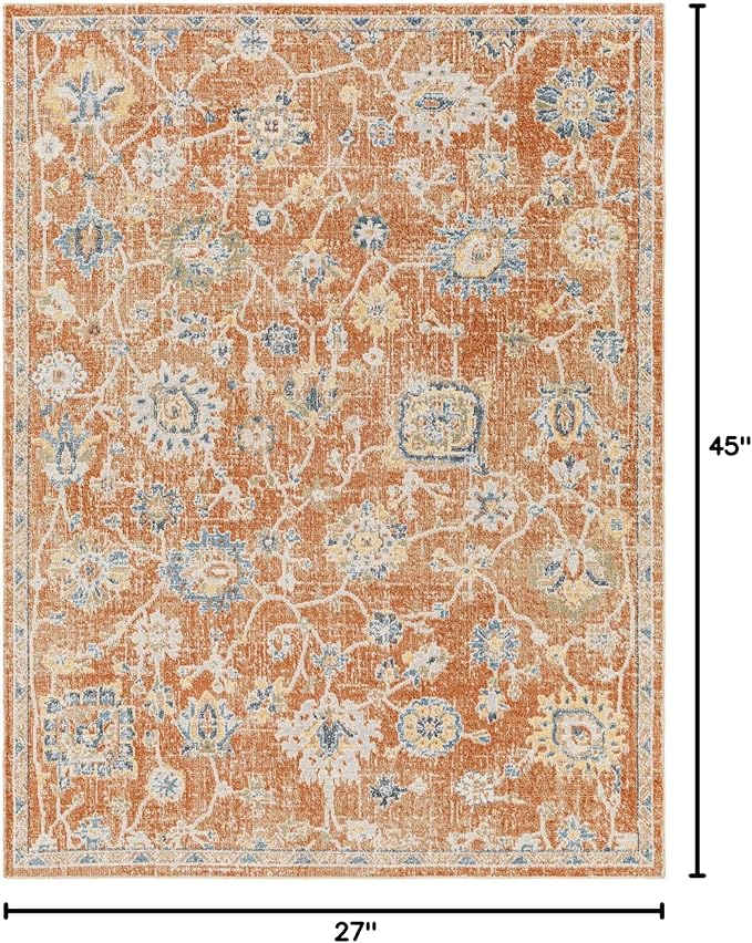 Mark&Day Washable Rugs, 2x4 Erlanger Traditional Burnt Orange Area Rug, Orange Blue Beige Carpet for Living Room, Bedroom or Kitchen (2'3" x 3'9", Machine Washable)